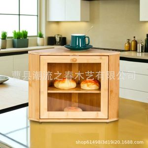 Bamboo double-layer bread box, household pastry and cake dustproof wooden box, <b>kitchen</b> decoration food storage rack - Product Image 3
