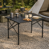Table de camping pliable d'extérieur légère en acier au carbone avec plateau enroulable et sac de rangement