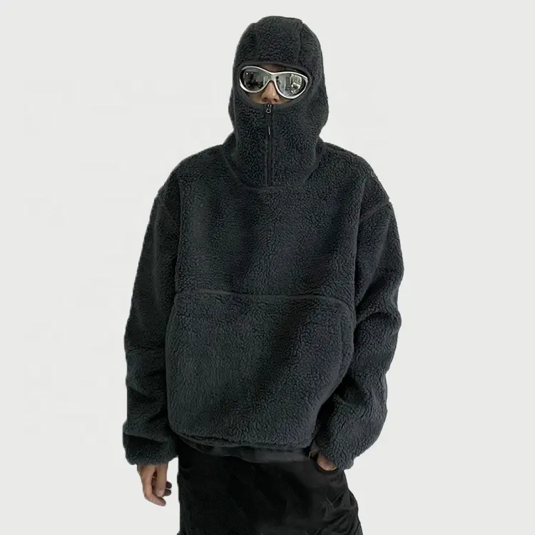 Designer New Fashion Style Custom Ninja Hoodie Ultra Soft Warm Winter Half Zip Sherpa Mask Hoodie Men Cotton Ninja Fleece Hoodie