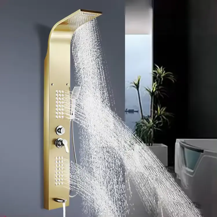 Duş paneli banyo duvara monte 304 paslanmaz çelik şelale siyah duş seti sütun kulesi masaj vücut jetleri duş panelleri