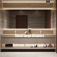 Meuble-lavabo mural de luxe moderne à double vasque cannelée avec vasque intégrée sans joint, miroir LED intelligent anti-buée et armoire