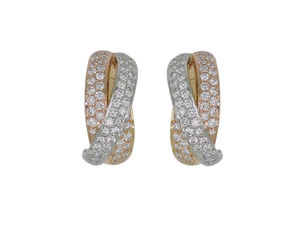 Two-Tone 18K Gold Twisted Pave Diamond Hoop Stud Earrings Luxury Jewelry Hypoallergenic <b>Women</b> Accessory - Product Image 2