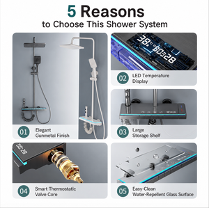 Ensemble <span class=keywords><strong>de</strong></span> douche thermostatique moderne avec affichage numérique <span class=keywords><strong>de</strong></span> la température, lumière LED, pommeau <span class=keywords><strong>de</strong></span> douche supérieur, douchette à main et lance <span class=keywords><strong>de</strong></span> pulvérisation - Product Image 6