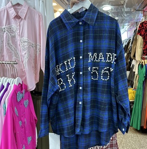 Chemise à Carreaux à Manches Longues Style Rétro Décontracté, Broderie de Lettres Perlées, à la Mode, à Col Rabattu, <span class=keywords><strong>Original</strong></span>, Printemps et Automne - Product Image 4