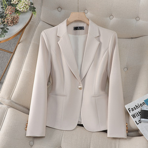 Pink Women's Blazer Solid Color Polyester Anti-Wrinkle Slim Fit Spring Autumn Casual Top - Product Image 2
