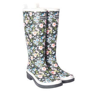 VIKDOO Petites bottes <span class=keywords><strong>de</strong></span> <span class=keywords><strong>pluie</strong></span> à fleurs grises pour femmes - Product Image 2