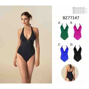 Costume da bagno intero HDJ taglie forti con scollo a V profondo, controllo pancia, monokini tinta unita da donna BZ77150 - Product Image 1