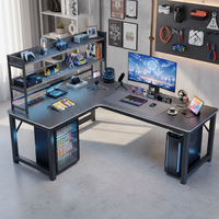 Bureau d'angle convertible moderne avec étagère, table pour ordinateur portable, double bureau pour e-sport, table de bureau en bois en forme de L pour chambre à coucher