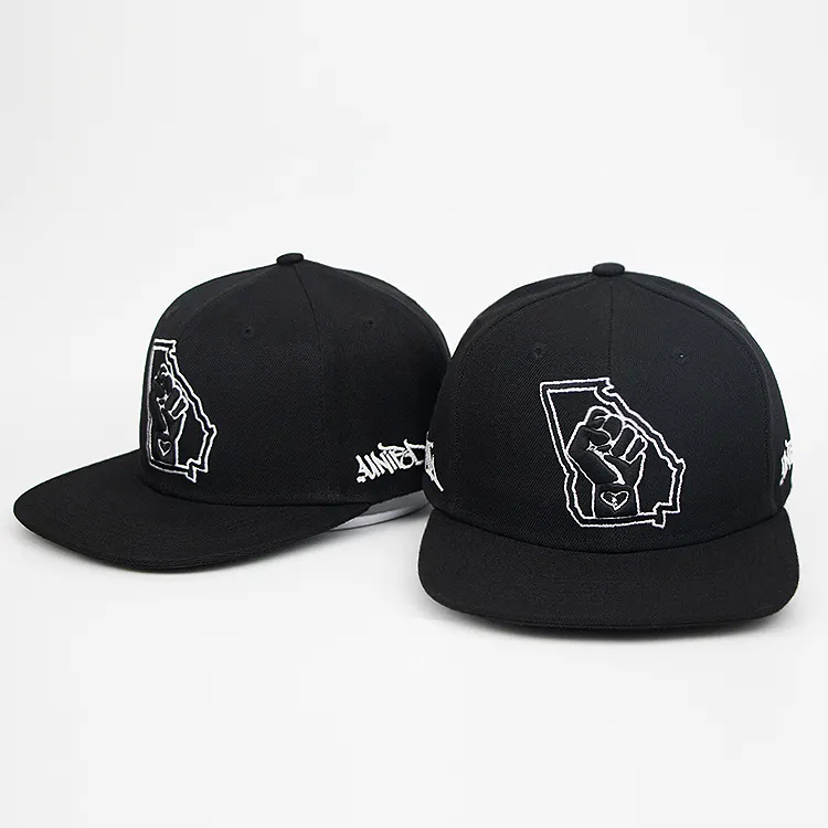 Flache Rechnung benutzer definierte schwarze Snapback Hersteller 5 Panel Snapback Cap 3D-Stickerei benutzer definierte Logo