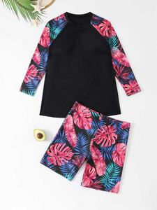 3Colors Print Plus Size <strong>Swimsuit</strong> Long Sleeve Shirt Top and <strong>Boyleg</strong> Short Set <strong>Lady</strong> Two Pieces Swimwear XL-4XL - Product Image 2