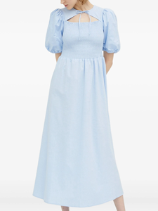 Vestido Midi LEDUO Personalizado, Elegante y Dulce, con Cuello Redondo, Lazo en el Escote, Mangas Abullonadas Azul Claro, Corte en A, para Mujer - Product Image 2