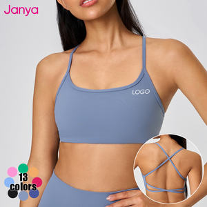 Soutien-gorge de yoga sexy et respirant avec logo personnalisé Janya Coussinets amovibles Hauts de course à bretelles fines Spandex dos nu de style musculation - Product Image 1