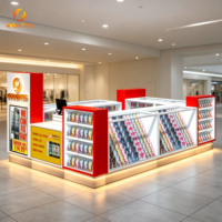 Kiosque d'exposition pour téléphones portables en verre rouge et blanc avec éclairage LED, vitrine de vente en gros pour centre commercial