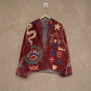 Chaqueta de Terciopelo para Mujer Tallas Grandes, con Bordado a Mano de Ojo de Serpiente, Corte Holgado, Abrigo de Otoño de Manga Larga, Material Grueso - Product Image 3