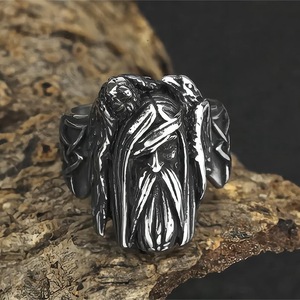 Men's <b>Titanium</b> Steel <b>Ring</b> Viking Head Wings Design Hip Hop Punk Style Fashion Jewelry Gift - Product Image 4