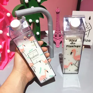 Großhandel Premium Custom Cute Kawaii 500ml 1000ml Acryl Kunststoff Transparente Milch karton Wasser flasche