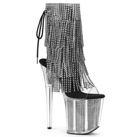 Bottines à lacets respirantes à talon fin et bout haut pour femme, avec fausse fourrure de diamant et pompon, 8 pouces (20 cm), pour l'automne et l'hiver, rehaussant la taille