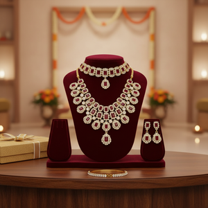Parure de bijoux de mariée en pierre de cristal plaqué or pour femme, collection de bijoux de mariage raffinés, élégante pour les occasions festives - Product Image 3