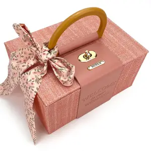 Pink Gift Box Embalagem Decorações Personalizadas Presentes De Casamento Para Convidados Caixa De Doces Caixas De Tampa Do Partido Com Fita