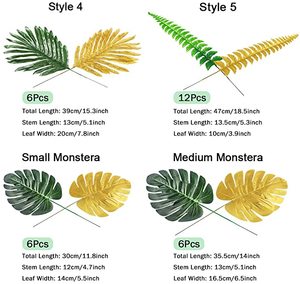 Feuilles de palmier artificielles, 7/13 sortes, feuille tropicale dorée avec tiges, décorations de feuilles de <span class=keywords><strong>Jungle</strong></span> - Product Image 2