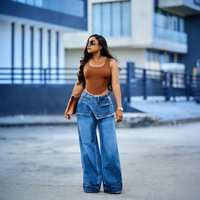 ZHEZHE 2026 Nouveau Jean ample de style européen/américain inspiré des créateurs, avec volants, effet deux-pièces, streetwear, printemps