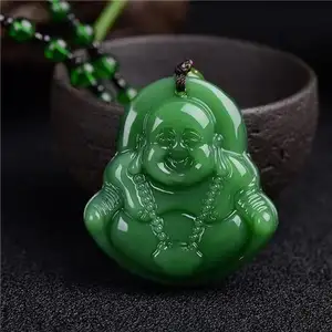 深绿色石头佛珠链项链仿玉佛教珠宝女男士保护幸运项链
