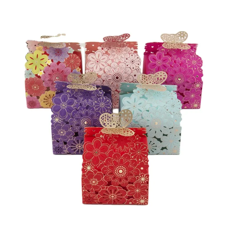 Europäische Art mehrfarbig ausgehöhlte Blüten blätter Schmetterling Papier Candy Box Hochzeit begünstigt Snacks Packbox