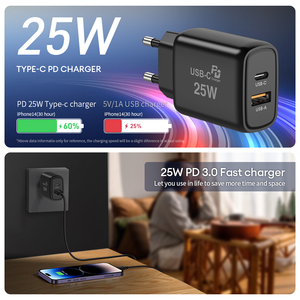 Portatile 25W Smart Dual USB Charger Mini UK USB Charger veloce PD funzione IOS compatibile iphone 4 Samsung <span class=keywords><strong>Galaxy</strong></span> Korea Oppo <span class=keywords><strong>A9</strong></span> EU - Product Image 3