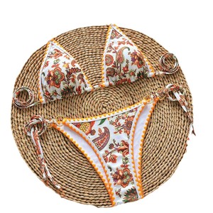 2024 New Style <b>Bikini</b>, Sexy European and American Style, Cross-border Foreign Trade, European and American Printed Lace-up - Product Image 5