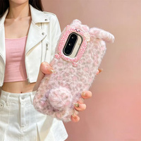 Coque de téléphone rétro léopard avec oreilles de lapin duveteuses, pompon et queue, pour Samsung Galaxy S26 Ultra S25 A56, avec dragonne et protection intégrale
