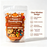 Sachet Doypack Transparent pour Thanksgiving, Sachet d'Emballage Refermable à Fermeture Éclair pour Snacks, Sachet en Plastique Transparent pour Bonbons