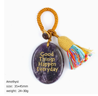 Porte-clés en pierre de palmier en cristal naturel, pendentif en agate gravée pour la pleine conscience, breloque créative pour sac et décoration à suspendre au tableau de bord de la voiture