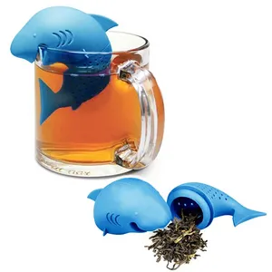 Infusor de té de silicona de grado alimenticio, colador Herbal de hojas sueltas en forma de tiburón, filtro de té de fruta