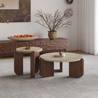 Table basse ronde tendance style Instagram pour salon, petite table minimaliste pour maison, homestay, balcon, en bois massif couleur crème et ardoise