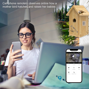 Mangeoire à oiseaux intelligente en bois sans fil 1080p moderne pour l'extérieur avec motif animal en bois de pin et caméra Wifi - Product Image 2