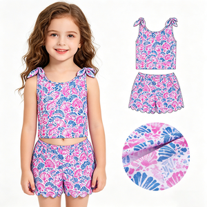 Conjunto de Ropa de Verano para Bebés Niñas, 2 Piezas, Estilo Casual, Top Azul con Estampado de Conchas de Cangrejo y Pantalones Cortos Rosas, Boutique, Ropa Linda para Hermanas - Product Image 6