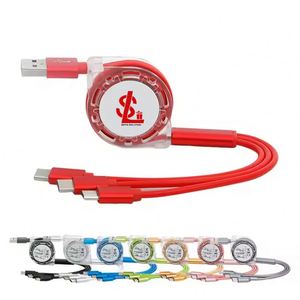 Câble de charge rétractable universel 3-en-1 avec logo personnalisé pour promotion en gros – Câble de charge USB multiple avec logo sur mesure - Product Image 1