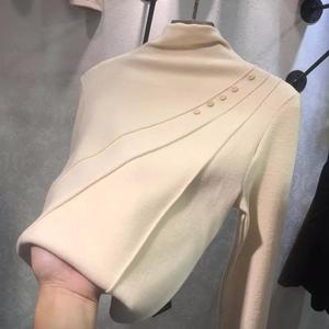 秋季新款女式长袖纯色高领修身衬衫女双面绒加厚保暖上衣修身上衣优雅 - Product Image 2