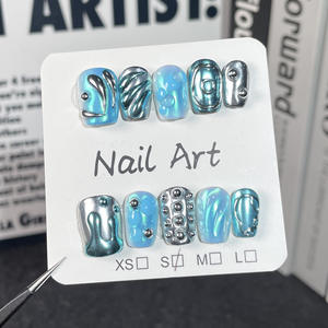 Nuevo estilo hecho a mano usar uñas azul fantasía sirena lágrimas dulce fresco caliente chica corta arte de uñas al por mayor - Product Image 2
