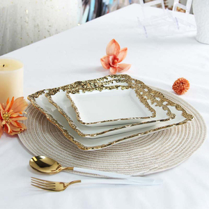 Platos de Porcelana Cuadrados con Relieve Dorado de Lujo, 6/8/10/<span class=keywords><strong>12</strong></span> Pulgadas, <span class=keywords><strong>Vajilla</strong></span> de Cerámica Blanca para Bodas, Restaurantes, Cocina Casera - Product Image 1