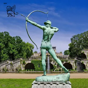 BLVE Outdoor famoso antico greco a grandezza naturale nudo maschio bronzo tiro con l'arco scultura sportiva per giardino