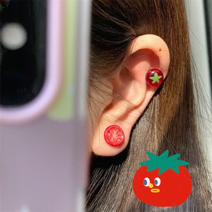 Aretes Pequeños con Forma de <span class=keywords><strong>Tomate</strong></span> para Mujer, Diseño Creativo, Joyería de Resina, Accesorios - Product Image 2