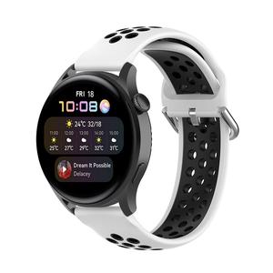 Para <span class=keywords><strong>Huawei</strong></span> <span class=keywords><strong>Watch</strong></span> 3 <span class=keywords><strong>Pro</strong></span>/<span class=keywords><strong>GT</strong></span> <span class=keywords><strong>2</strong></span> 46mm <span class=keywords><strong>42mm</strong></span> pulsera transpirable agujero pulsera Bicolor suave deporte silicona correa de reloj - Product Image 2