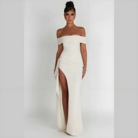 Robes de soirée longues asymétriques sans bretelles, fendues, sexy et élégantes, taille empire, pour femmes, vente en gros sur mesure