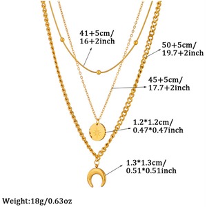 Collana con Ciondolo Luna e Sole all'Ingrosso, Gioielli in Acciaio Inossidabile alla Moda per Donne, Collana a <span class=keywords><strong>Tre</strong></span> Strati Placcata Oro - Product Image 5