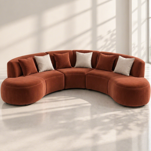 Sofá Esmeralda Moderno Minimalista Sudut Luna Terracota, Conjunto de Sofá con Estructura de Madera Curvada, Tela Premium Ecológica para Sala de Estar/Apartamento - Product Image 1