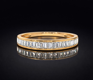 14K Gold Baguette Diamond Half Eternity <b>Ring</b>, 3mm Channel Set <b>Stacking</b> Band - Product Image 6