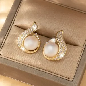 CAOSHI Fishtail Design High Quality CZ Ladies Earrings Jewelry Zircon Earrings Pearl Wedding Bridal Stud Earrings Women