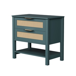 Rattan Nightstand With 2 <b>Drawers</b> <b>Storage</b> Shelf Boho Bedside Table For Bedroom - Product Image 2