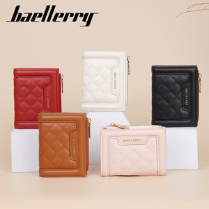 กระเป๋าสตางค์ใบเล็กสำหรับผู้หญิง Baellerry สีแดง แบบเย็บลายตาราง พร้อมซิปใส่เหรียญ ใช้ได้ทุกวัน - Product Image 4